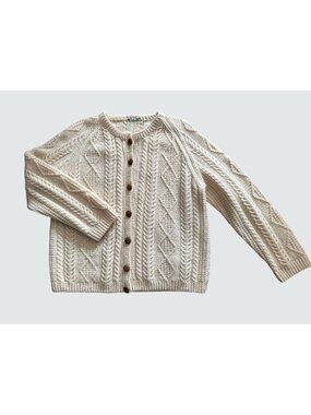 Hand Knitted Cream Wool Cable Knit Cardigan By Kay Ireland - Button Front